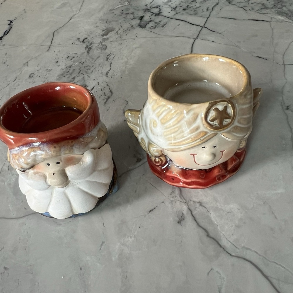 Ceramic Santa Claus, Angel Tealight Candle Holder‎ Set Of 2 X'mas